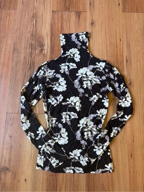 Club Monaco Black Floral Wool and Viscose Julie Turtleneck